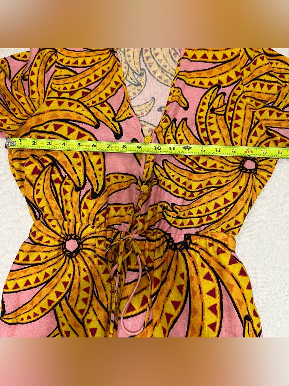 Farm Rio Banana Floral Linen Drawstring Romper Small - Picture 14 of 16